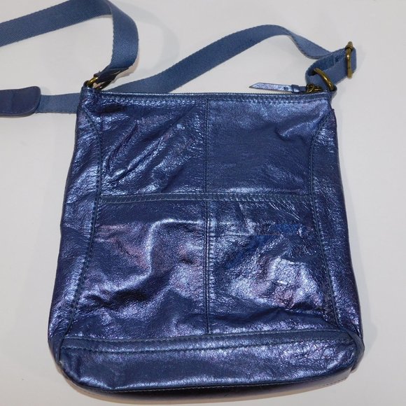The Sak LUCIA Metallic Blue Leather Crossbody Bag Purse - Picture 8 of 9